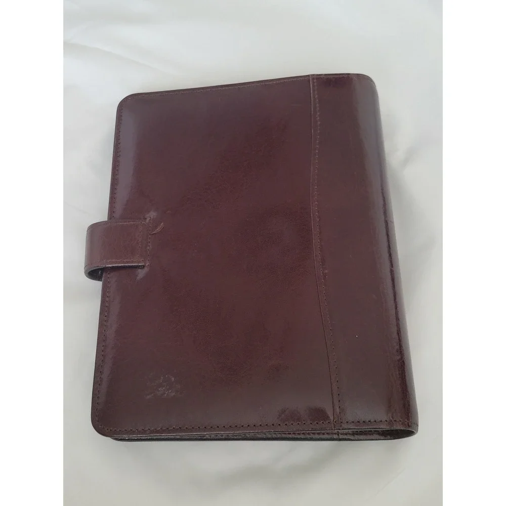 Scully Genuine Leather 3 Ring Planner Binder Mahogany Brown Organizer Snap Close